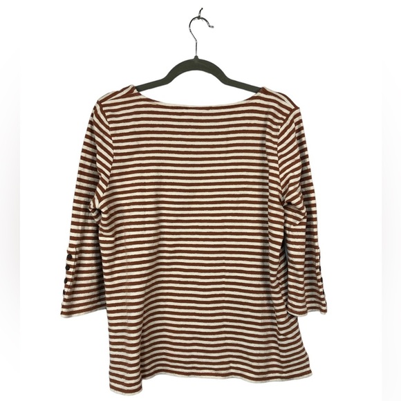 J. Jill Women’s Tee Shirt Buttons On 3/4 Sleeve Stripe Rust/Cream Square Neck - Picture 2 of 9